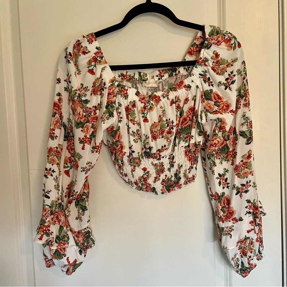 Altar'd State Long Sleeve Floral Crop Top: Size XS